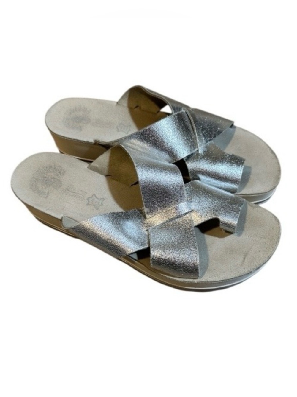 FANTASY SANDALS Silver Metallic Platform Slide Sandals Women EU 41 US 10 Comfort